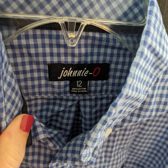 Johnnie O Boys long sleeve blue plaid button down size 12 - Picture 2 of 3